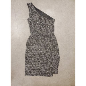 Banana Republic One Shoulder Dress black white Aztec Knee Length Women's Size 6